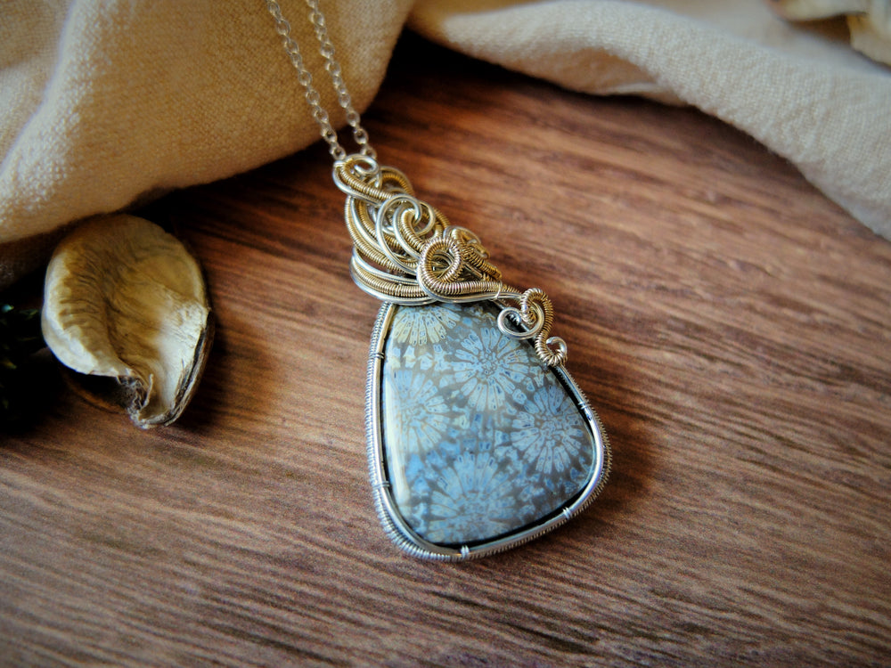 Fossil Coral Pendant in Sterling Silver and 12K Gold-Fill